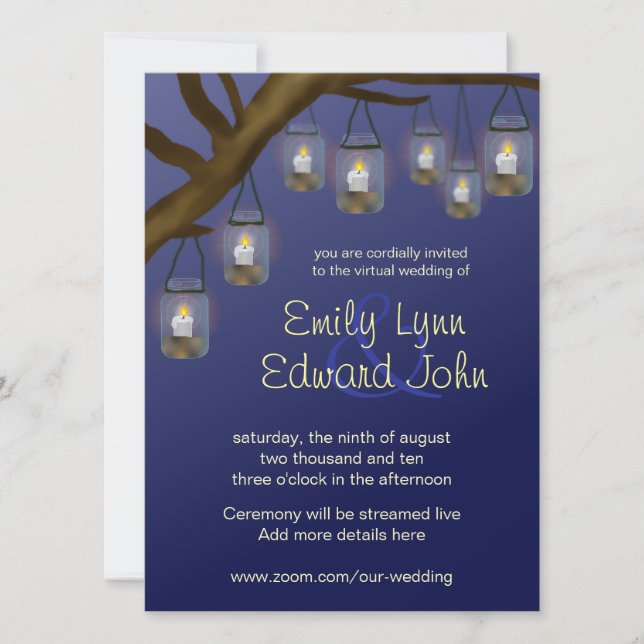 Invitation Candle Mason Jars Mariage virtuel (Devant)