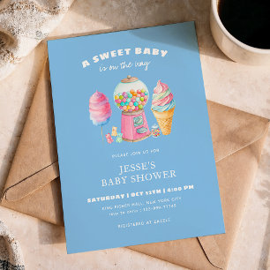 Invitation Candy Blue Une Baby Shower sucrée est en route 