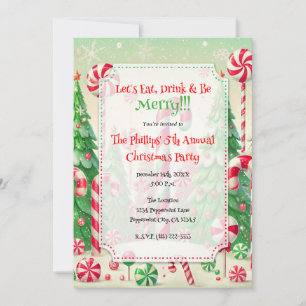 Invitation Candy Cane Hiver Forêt de menthe poivrée Noël
