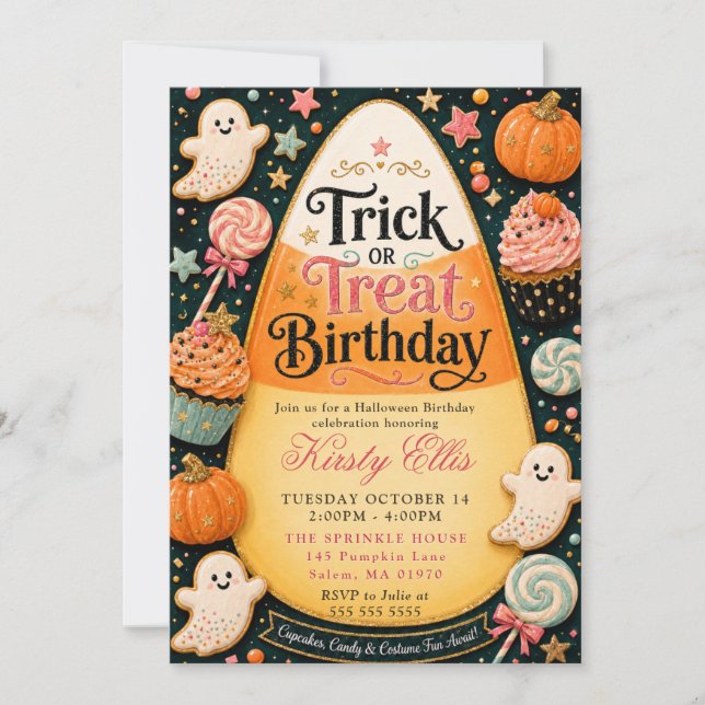 Invitation Candy Corn Friandise ou Farce Anniversaire (Devant)