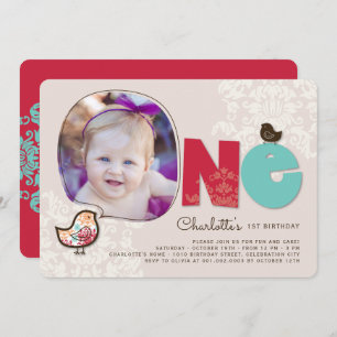 Invitation Candy Damask Chicks Fille 1er anniversaire Invitat