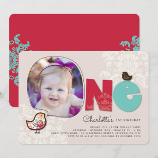 Invitation Candy Damask Chicks Fille 1er anniversaire Invitat