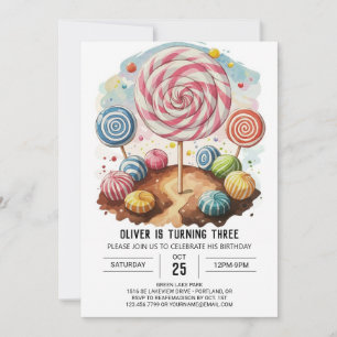 Invitation Candy Editable Lollipop Anniversaire