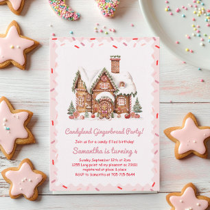 Invitation Candy Gingerbread Maison rose Anniversaire