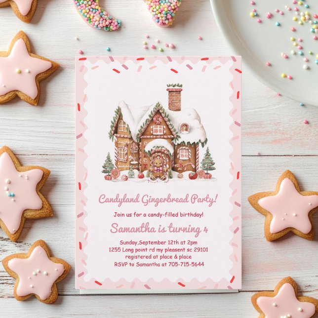 Invitation Candy Gingerbread Maison rose Anniversaire (Créateur téléchargé)