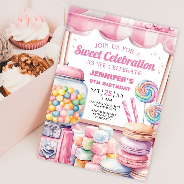 Invitation Candy Land Aquarelle Douceur Célébration Anniversa (Créateur téléchargé)