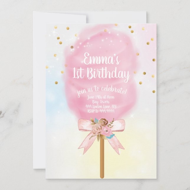 Invitation Candy Land Cotton Candy Anniversaire (Devant)
