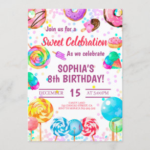 Invitation Candy Land Fête de la sucrerie à l'anniversaire de