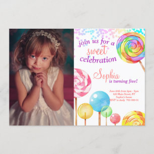 Invitation Candy Land Girl Birthday Sweet Lollipopes