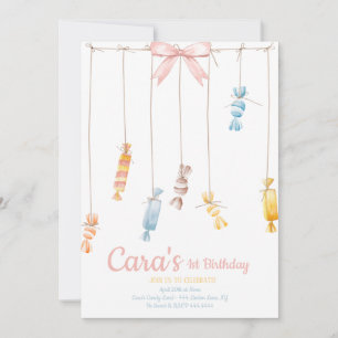 Invitation Candy land rose Premier anniversaire Fête Invitati
