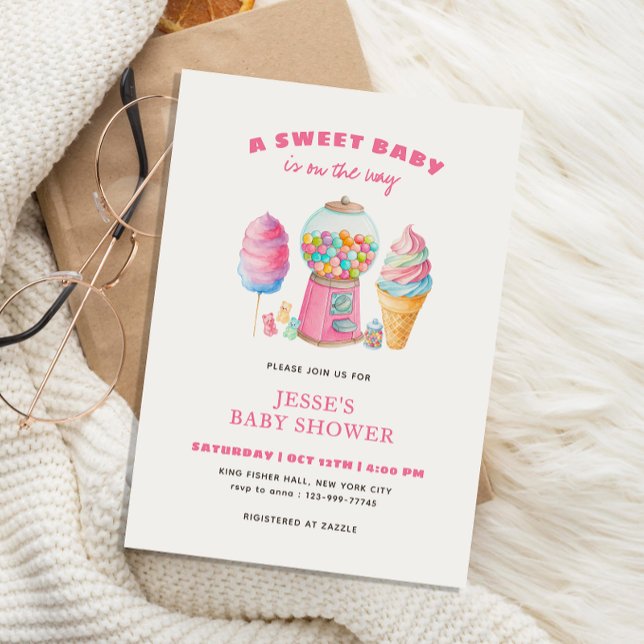 Invitation Candy Pink A Sweet Baby Shower is on the way  (Créateur téléchargé)