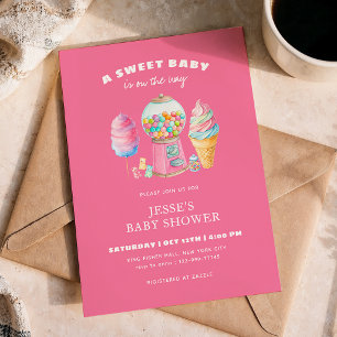 Invitation Candy Pink Une Baby Shower sucrée est en route 