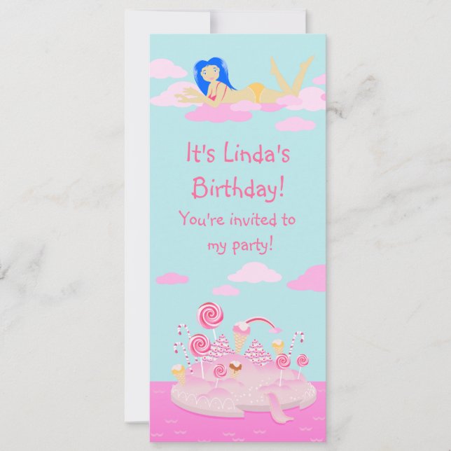 Invitation Candy rose du monde gâteau pour la fête d'annivers (Devant)