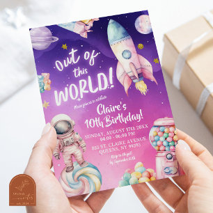 Invitation Candy rose violet Galaxy Girl'a un âge anniversair