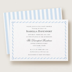 Invitation Candy ruban élégant rayé Baby Shower Bleu