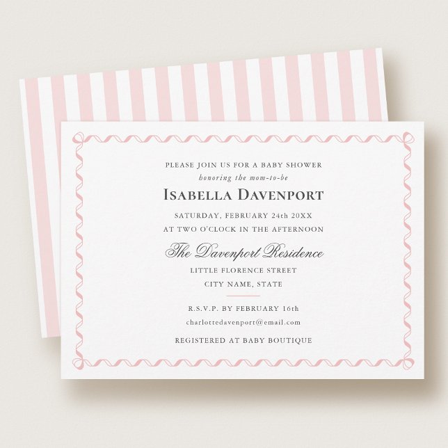 Invitation Candy ruban élégant rayé Baby Shower Rose (Créateur téléchargé)