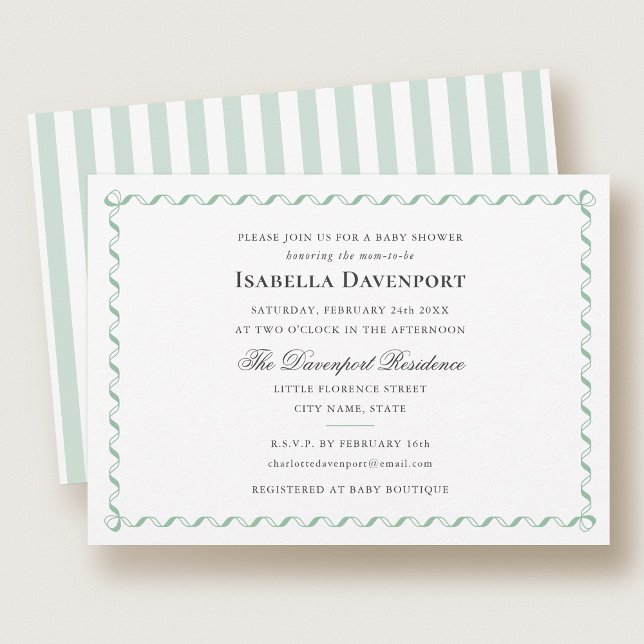 Invitation Candy ruban élégant rayé Baby Shower Vert (Créateur téléchargé)