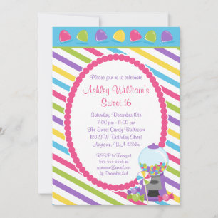 Invitation Candy Stripes Sweet 16 Anniversaire