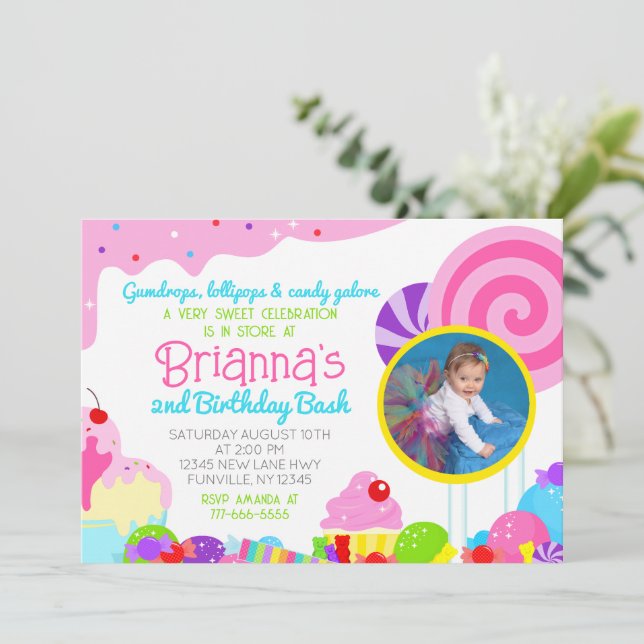 Invitation Candy Sweet Celebration Anniversaire Photo (Debout devant)