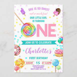 Invitation Candy Sweet Celebration ONE Girl First Birthday