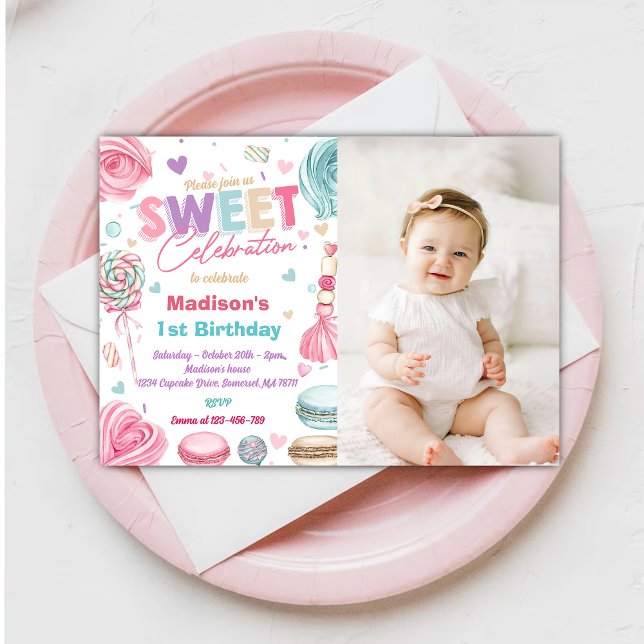 Invitation Candy Sweet Célèbre Cupcake Anniversaire Photo (Créateur téléchargé)