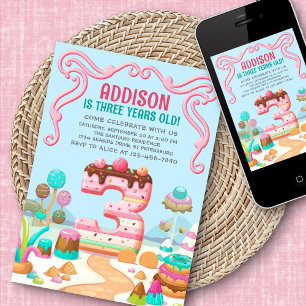 Invitation Candy Sweet Girl's Candyland 3e anniversaire