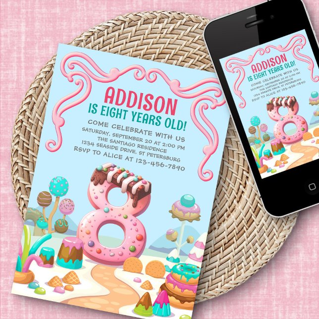 Invitation Candy Sweet Girl's Candyland 8e anniversaire (Créateur téléchargé)