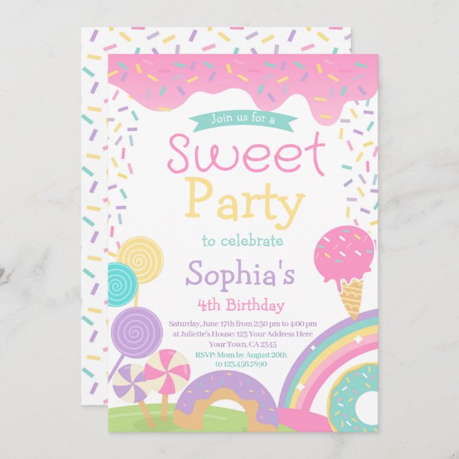 Invitation Candyland et glace entièrement personnalisables (Devant / Derrière)