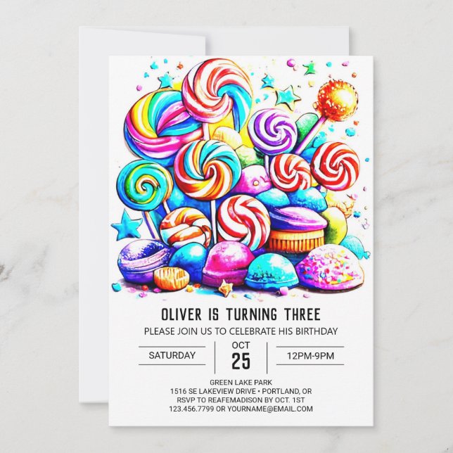 Invitation Candyland personnalisé en ligne Anniversaire (Devant)