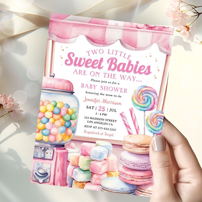 Invitation Candyland Twins Baby shower Rose Sweet Girls (Créateur téléchargé)