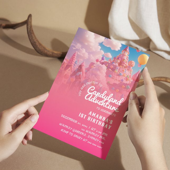 Invitation Candyland World Cool Rose Girl Anniversaire (Créateur téléchargé)