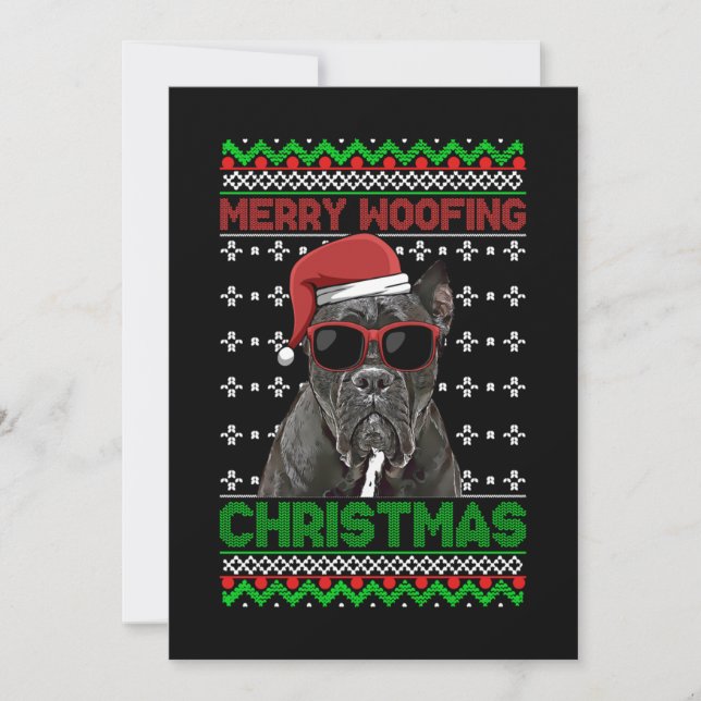 Invitation Cane Corso Chien drôle Merry Woofing Noël (Devant)