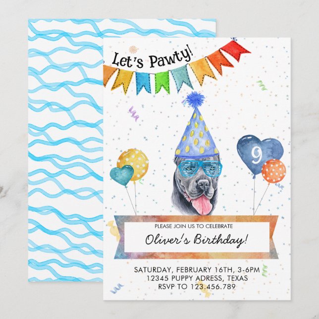 Invitation Cane Corso Fait La Fête Anniversaire De Chien (Devant / Derrière)