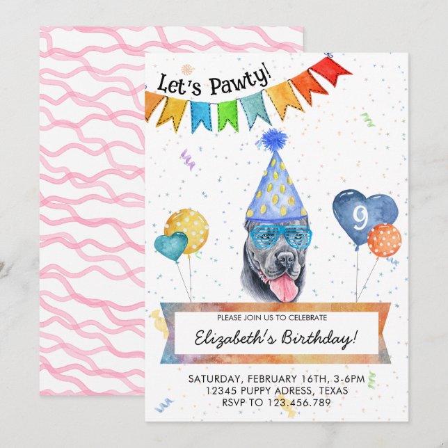 Invitation Cane Corso Fait La Fête Anniversaire De Chien (Devant / Derrière)