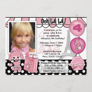 Invitation Caniche rose dans l'invitation d'anniversaire de