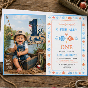 Invitation Canne à pêche vintage O-Fish-Ally One 1er annivers