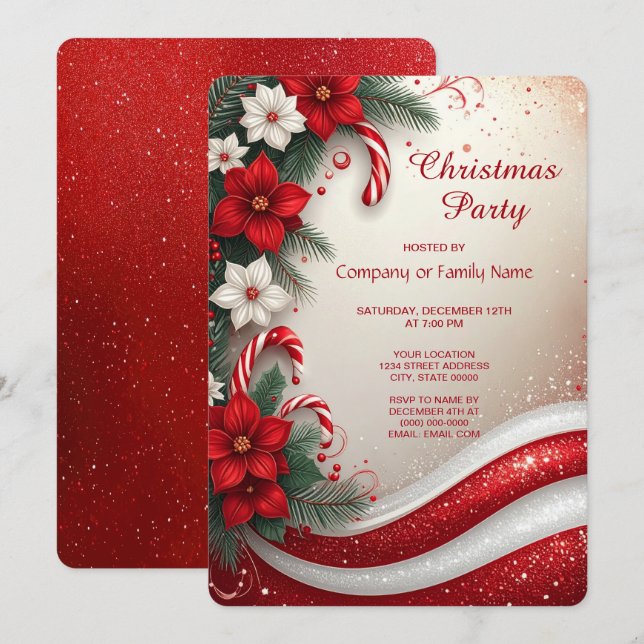Invitation Canne à sucre florale de Noël Fête (Devant / Derrière)