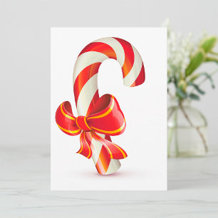 Invitation Canne de Noël festive avec ruban rouge