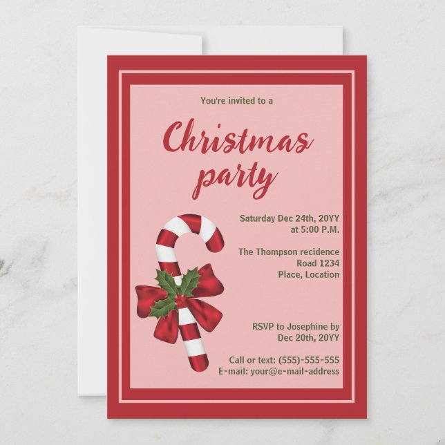 Invitation Canne de Noël rouge et blanche Fête de Noël (Devant)