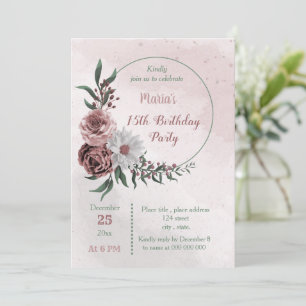 Invitation cannelle rose blanc fleuri couronne anniversaire f