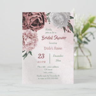 Invitation cannelle rose blanc fleuri vert  douche nuptiale