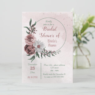 Invitation cannelle rose blanc fleuri wreath nuptiale douche