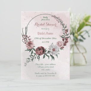 Invitation cannelle rose blanc fleuri wreath nuptiale douche
