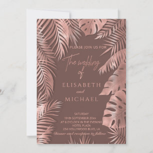 Invitation Cannelle rose feuille d'or tropical feuilles roman