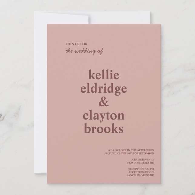 Invitation Cannelle Rose moderne Type Mariage (Devant)