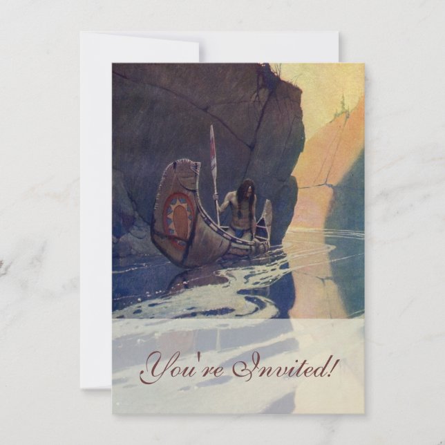 Invitation Canoë indien vintage pagayage Sun Classic (Devant)