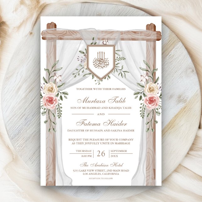 Invitation Canopée florale en bois rustique pour mariage isla (Créateur téléchargé)