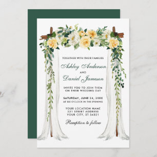 Invitation Canopée mariage Aquarelle Jaune Floral Vert
