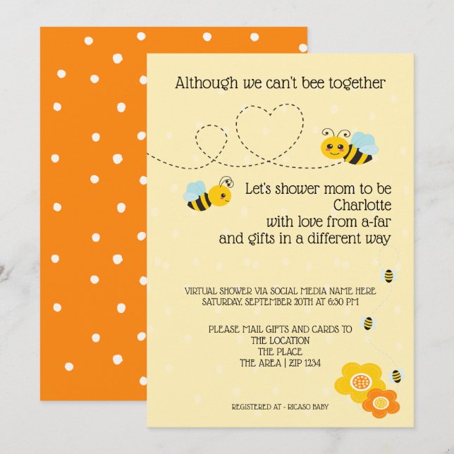 Invitation Cant Be Together Baby shower by Mail (Devant / Derrière)