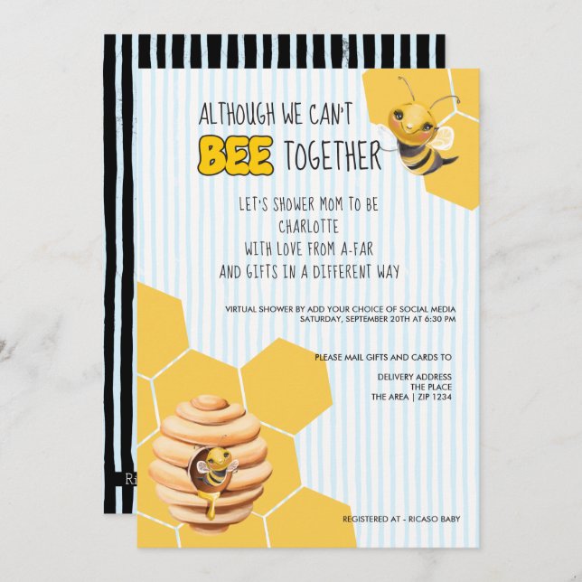 Invitation Cant Be Together Bee Hive Baby shower par courrier (Devant / Derrière)